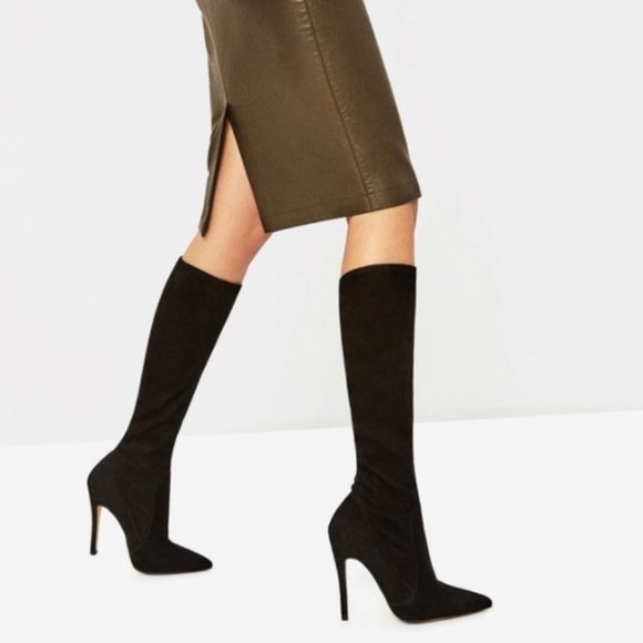Zara Genuine Suede Stiletto Boots - Picture 1 of 15